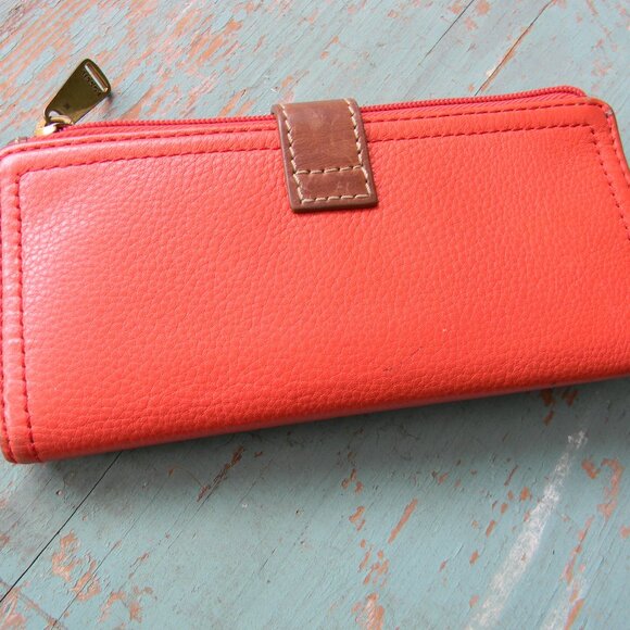 Fossil Keely Tab Clutch Wallet Coral/BROWN LEATHER LARGE - Picture 4 of 9